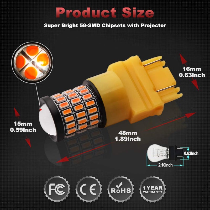 Yorkim 3157 LED Bulb Amber, Turn Signal Bulb Yellow, Bright 3156 3457A 4057 4157 LED Light for Front Rear Turn Signal Light Blinker DRL Marker Parking Lights, Pack of 2 - Image 2
